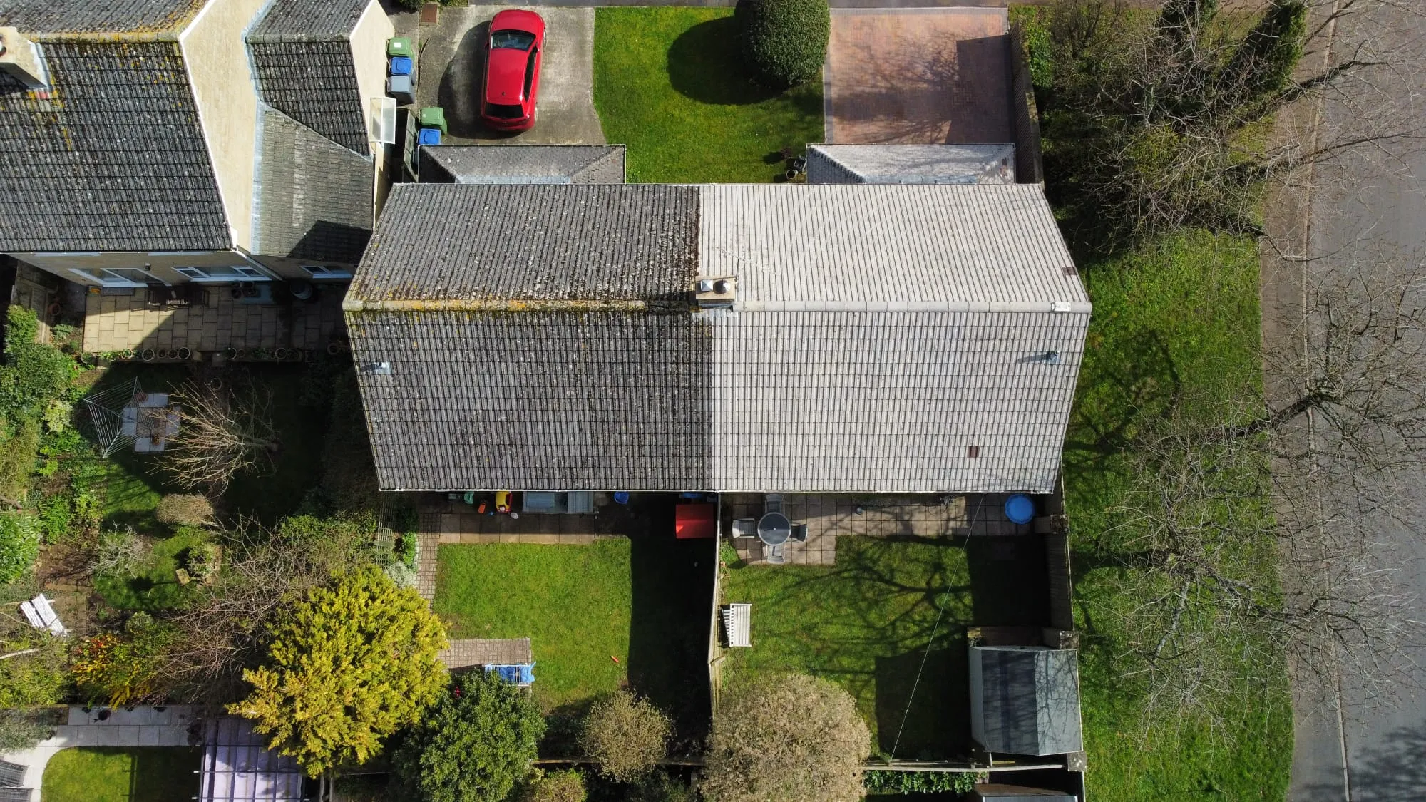 Roof before soft wash cleaning